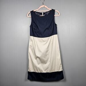 Brooks Brothers Womens 6 Sheath Dress Stretch Sleeveless Colorblock Navy White